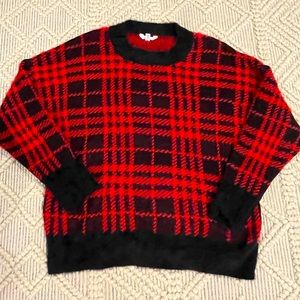 Red and black Plaid fuzzy Christmas sweater